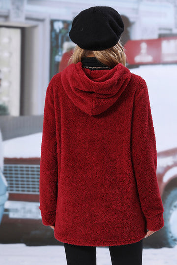 Sudadera con capucha de vellón rojo con bolsillo delantero